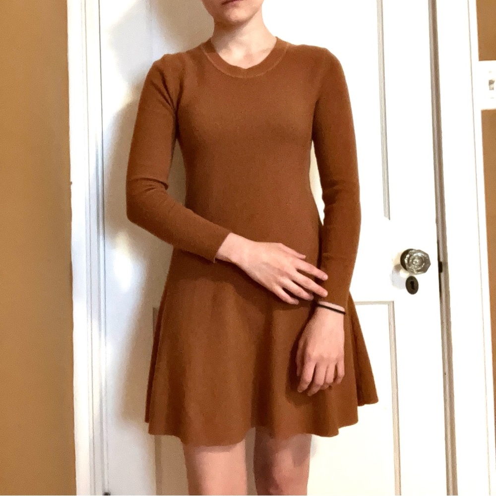 Brown Wool Long Sleeve Dress